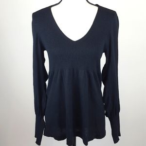 Magaschoni black cashmere soft long ruffle sleeve v-neck sweater size s/m